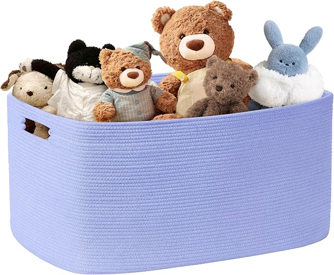 72L Large Woven Laundry Basket Hamper with Handles, Blue Purple | collapsible wicker hamper, storage for dirty clothes, toys, blankets, gifts, living room, bedroom, bathroom, 22"x17"x12"