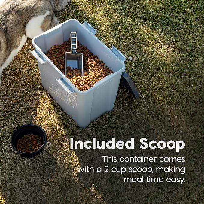 IRIS USA Dog Food Storage Container, Up to 30 lbs, Gray/Dark Gray | Made in the USA, Comes with 2-Cup Scoop, Stacklable, BPA-Free, 4 Secure Latches, Bird Seed, Chicken Feed, Pellets, Camping