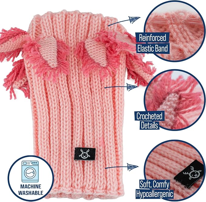Zoo Snoods Axolotl Dog Costume - Warm Crochet Salamander Snood Wrap for Pets, Neck Ear Cover Protection, Halloween Winter (Large)