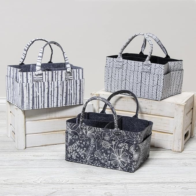 Sammy & Lou Diaper Caddy Organizer - Collapsible Tote Bag with Handles - Organizer for Diapers, Wipes & Baby Changing Supplies - Felt Storage Organizing Bin for Car, Desk, Nursery (Herringbone)