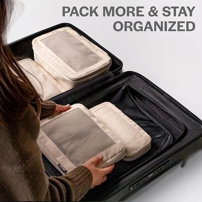 Compression Packing Cubes for Travel - Luggage Organizer Bags - Double Zipper Packing Cubes for Suitcases (12-Pack, Light Grey)