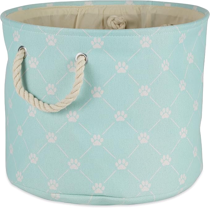 Bone Dry Pet Storage Collection Paw and Bone Print, Medium Round, 12x15x15, Aqua Trellis