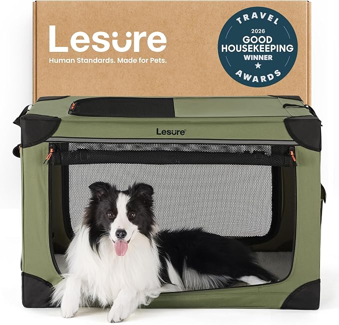 Lesure Today Show Soft Collapsible Dog Crates for Large Dogs, 36in Green | Portable Travel Camping Pet Kennel, 4-door, Indoor and Outdoor Use, Easy to Set Up and Fold, For Large Breeds Up to 70 lbs