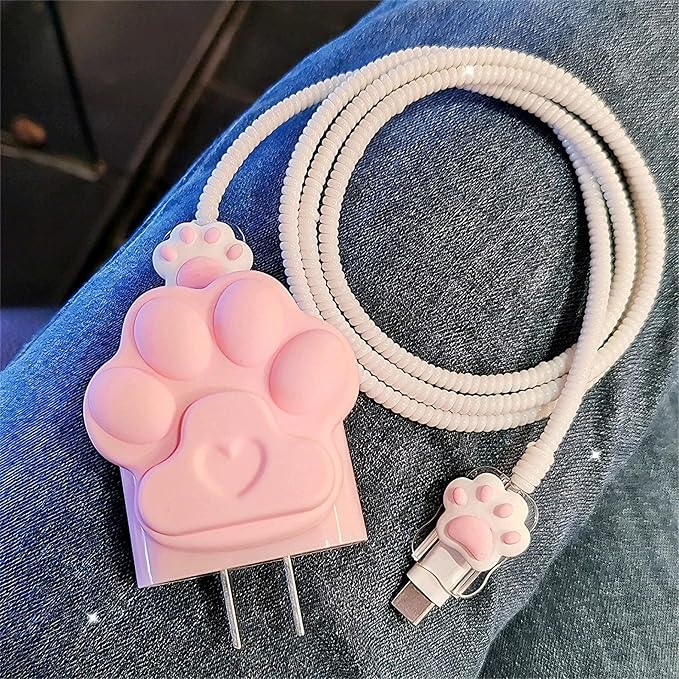 DIY Charger Cover for iPhone Charger Protector with Cat Paw Design,Soft Girly Kawaii Cat Claw Charging iPhone Cord Protector iPad Charger Protector Cute Cable Saver for iPhone 18W/20W Charger-Black