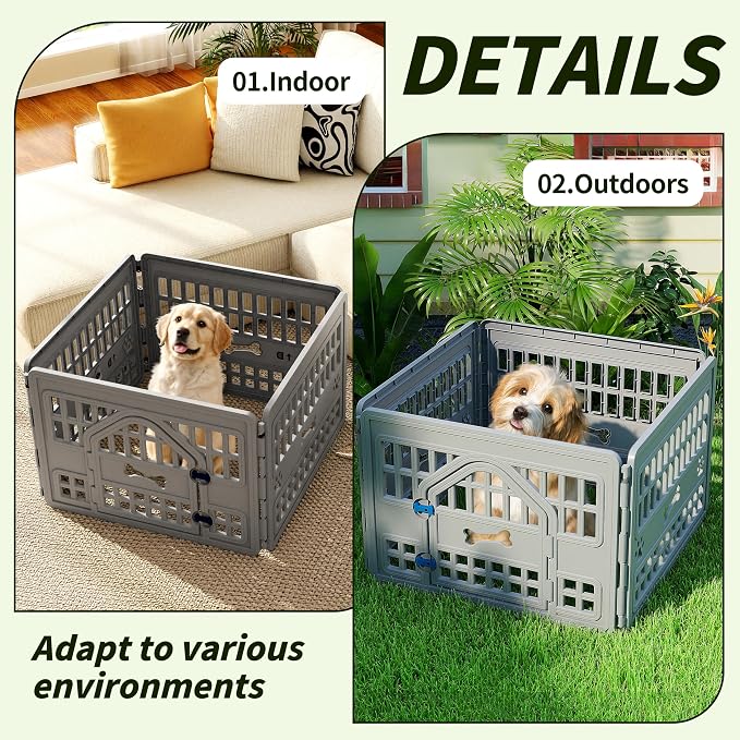 Dog PlayPen Indoor,4-Panel Puppy Playpen Outdoor Waterproof,Heavy Resin Dog Fence for Small Medium Dogs,Spacious Exercise Area,Easy to Clean,Foldable in Half(33.5 * 33.5 * 23.82inch)