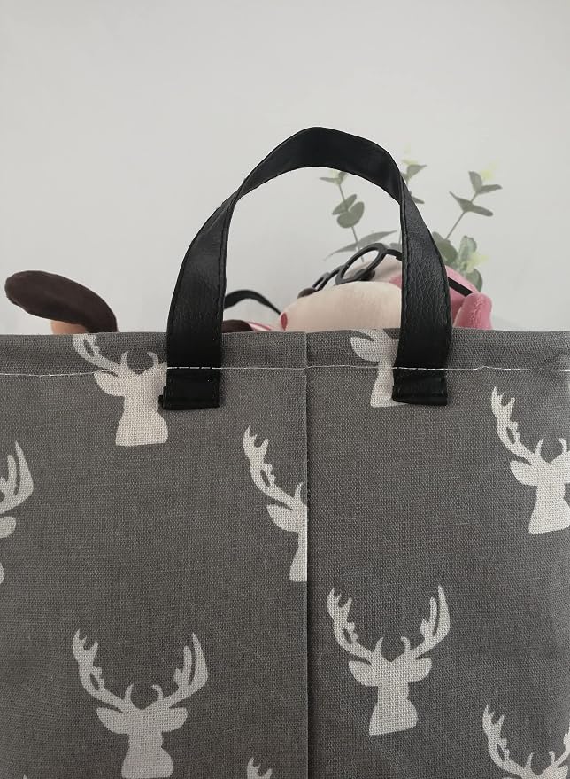 Kid Storage Basket Gift Shelf Basket Toy Storage Bin, Nursery Basket Organizer Box for Children Room Deco With Handles (Grey deer)