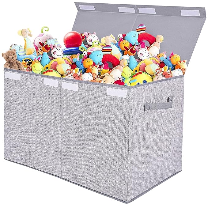 Pantryily Large Foldable Toy Storage Box with Lid,Plush Toy Organizer Chest