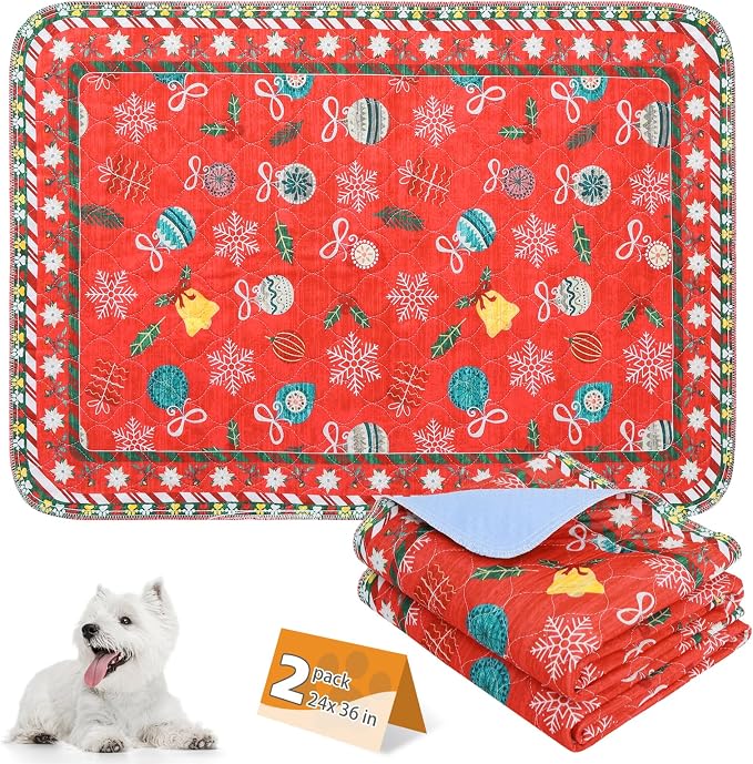 Washable Pee Pads for Dogs, 2 Pack Christmas Pet Mats, Super Absorbent Reusable Puppy Training Pads Waterproof,Nonslip Leak-Proof Dog Pee Pad,Large Whelping Pads for Floor,Crate,Couch,24"*36"