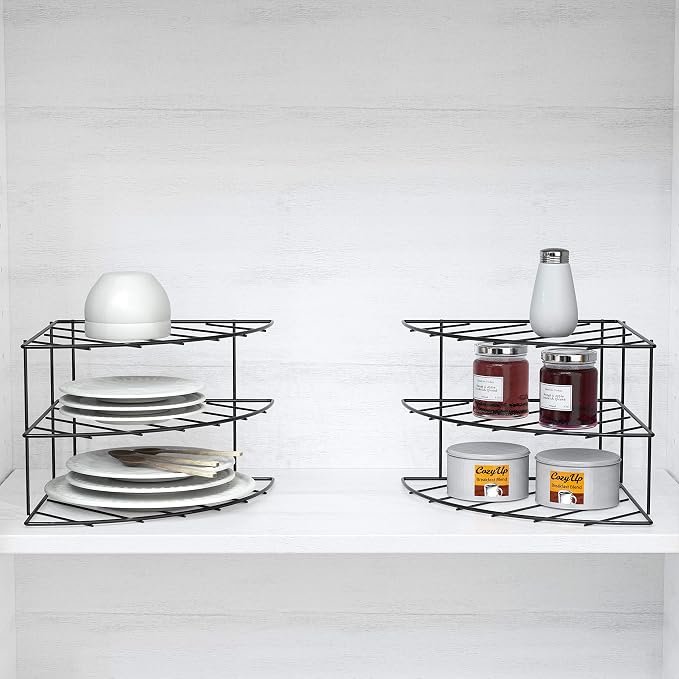 Deco Brothers 3-Tier Counter & Cabinet Corner Shelf Organizer, 2 Pack Black