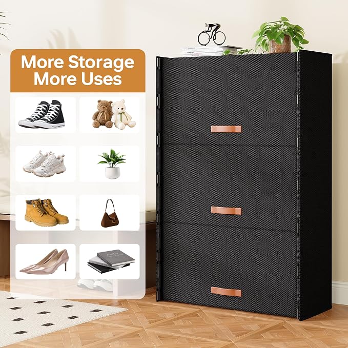 6-Tier Shoe Storage Cabinet with Fabric Cover, Hard Flip Doors, Holds 18–24 Pairs, Enclosed Dustproof Shoe Rack Organizer for Entryway, Closet & Bedroom, Shoe Shelf, Black, 27.8" x 12.0" x 41.9"