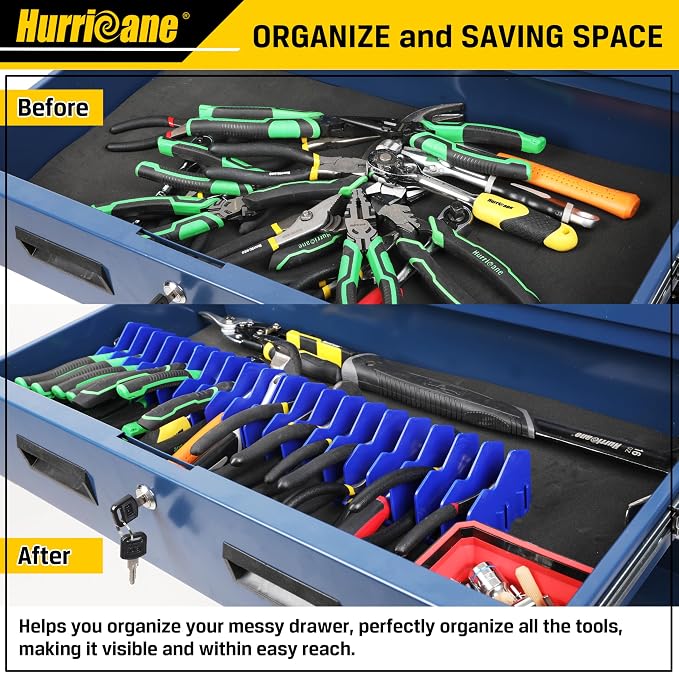 HURRICANE Plier Organizer Rack, 10-Slot Pliers Cutters Rack with Non-Slip Rubber Base, Tool Organizer, Tool Drawer Toolbox torage, Blue, Extendable Design, Fit 3” H, 1 Pack
