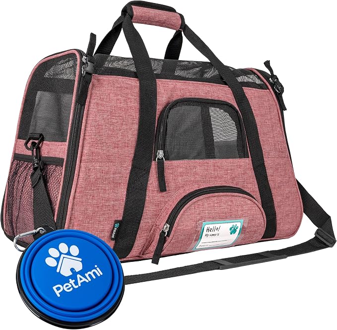 PetAmi Airline Approved Pet Carrier Cat Small Dogs, Small Heather White Red | Soft Sided TSA Travel Bag, Sherpa Bed, Breathable Mesh Ventilation, Collapsible Bowl, Fits Under Seat, Up to 18 lbs