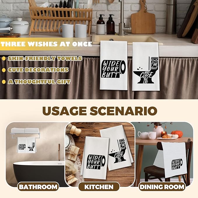 Bath Towels Set of 2, Black and White Dish Towel for Bathroom Spa Kitchen, Toilet Roll Decorative Hand Towels, Fast Drying Tea Towel, Housewarming Xmas Gifts for Women Mom -B34