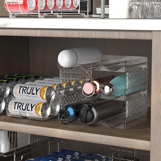 Simple Houseware Water Bottle Storage Organizer (Fits Stanley 40 oz) | 3-Tier, Stackable, Clear, Space Saving Bottle Holder for Kitchen, Pantry, and Refrigerator