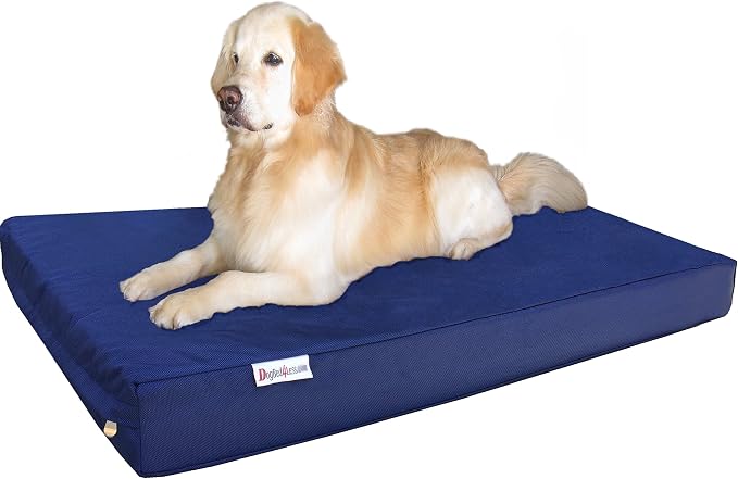 Dogbed4less Orthopedic Waterproof Heavy Duty Gel Memory Foam Dog Bed for Extra Large Dogs, Nylon Cover in Blue, XXL 55X37X4 Inches