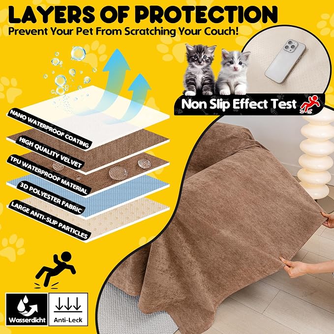 Loiion Cat Scratch Proof Furniture Protector Waterproof Sofa Cover 118"x71" | Pet-Friendly Couch Protector, Anti-Scratch & Anti-Slip Sofa Cover For Cats Dogs Kids, Machine Washable