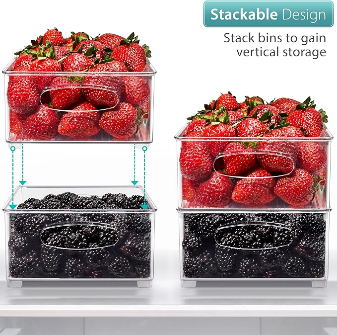 Sorbus Fridge Organizers and Storage, Clear Stackable Bins (Medium, 2 Pack) | Built-in grips support easy access and transport; plastic containers organize food in freezers, drawers and countertops.
