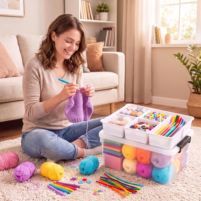AREYZIN 17QT Clear Craft Organizers and Storage Box with Removable Tray | Stackable Art Supply Organizer for Sewing Supplies, Beads & Craft Tools, Play-Doh, Markers and Coloring Books