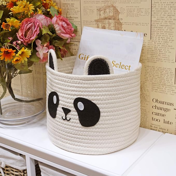 T&T Homewares Small Cute Panda Bear Basket for Kids Room Decor, Baby Shower, Baby Diaper Organizer, Baby Laundry Baskets, Woodland Nursery Decor, Kids Room Organizer, Dog Cat Toy Basket