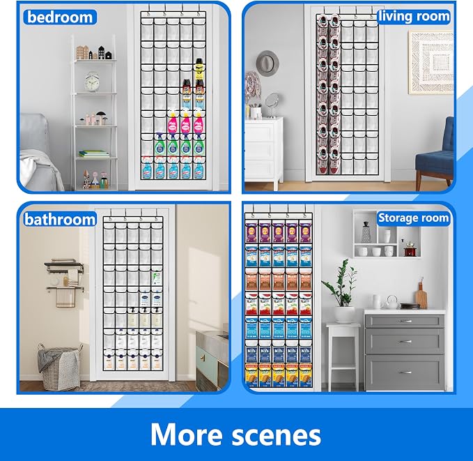 Over the Door Shoe Organizer, 2025 Upgrade 35 Large Pockets for Shoe Storage, Hanging Shoe Holder with Metal Hook, Clear Shoe Rack for Closet Bathroom Door Space Saving - White