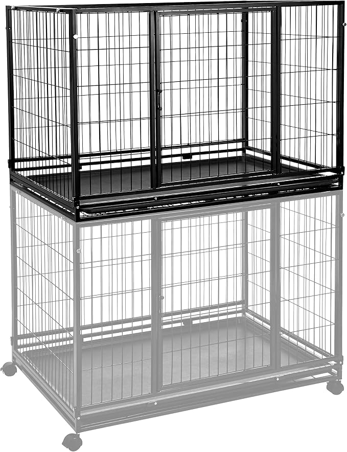 Amazon Basics - Portable Heavy Duty Stackable Dog Pet Kennel with Tray, Black, 48.2" L x 37.8" W x 42.5" H