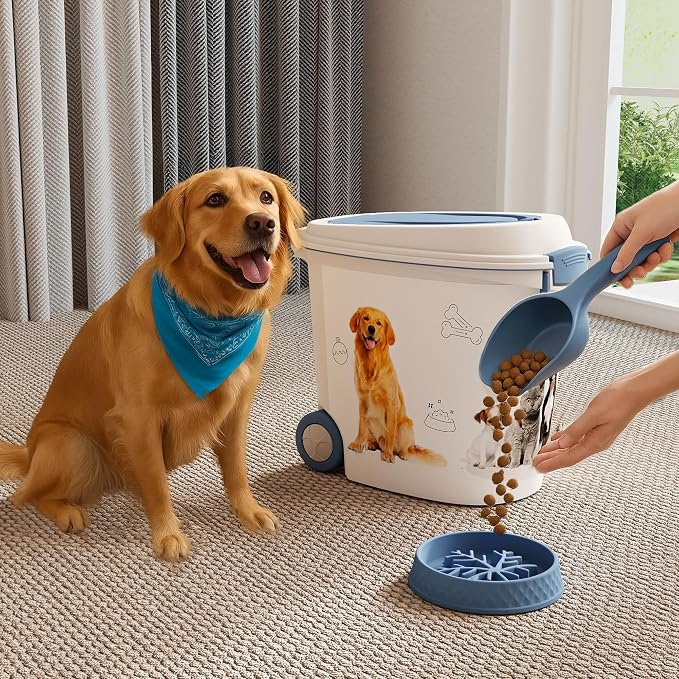 Food Storage Container Resin with Scoop and Wheels, Ideal Dog Food Storage Container for Pet Food & Treats