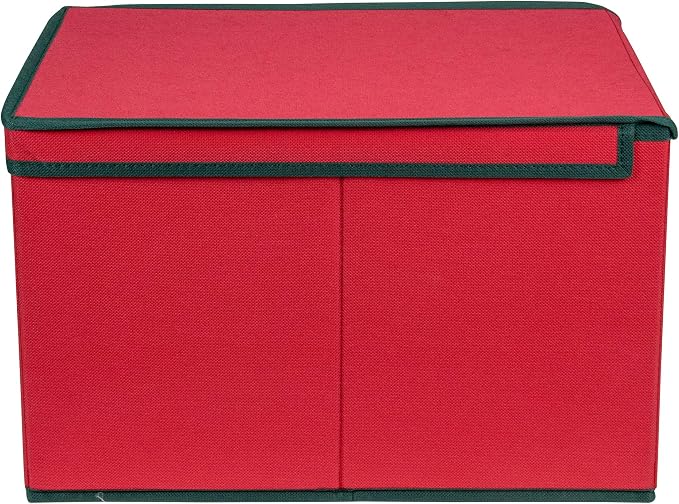 Northlight 16" Red Collapsible Christmas Decoration Storage Box with Handel