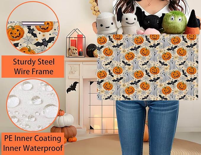 Large Halloween Themed Candy Gift Boo Basket for Kids Baby Personalized Adults Storage Bin Fall Decor(Boo Bat Pumpkin Spooky)