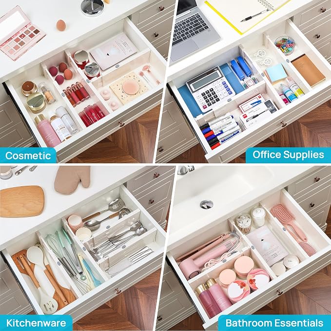 Vtopmart 16 Pack Drawer Dividers for Clothes, 4" High 11.3"-17" Adjustable Expandable Dresser Drawer Organizer, Plastic Drawers Separator for Dresser, Baby Clothes, Underwear, Kitchen & Office Storage | Adjustable Drawer Organizer, Dresser Clothes Sepa...