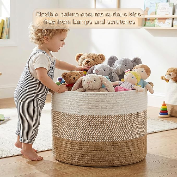Artfeel 100L Large Cotton Rope Basket, Decorative Woven Blanket Storage for Living Room, Boho Toy Storage & Toy Box for Kids, Versatile Laundry Basket & Nursery Hamper for Blankets(Brown)