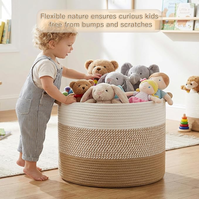 Artfeel 70L Large Cotton Rope Basket, Decorative Woven Blanket Storage for Living Room, Boho Toy Storage & Toy Box for Kids, Versatile Laundry Basket & Nursery Hamper for Blankets(Brown)