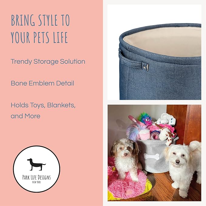 Park Life Designs - Dog Toy Storage for All Pets, Including Cats, Puppies, and Kittens (Capri, Blue, White Bone)