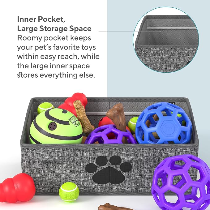 Mindspace Dog Toy Box Organizer - Dog Toy Bin for Dog Toy Storage, Dog Toy Basket for Pet Storage - Dog Treat Basket, Dog Toy Chest - Open Storage Box, Fabric Storage Bin | Oxford Collection (Paw)