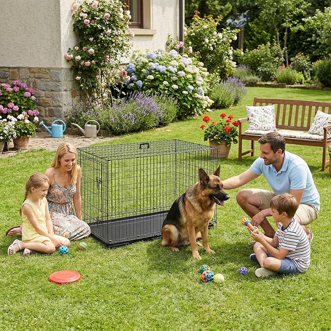 BestPet | Dog Crate | 48" | Black | Foldable Metal Kennel with Single Doors, Secure Slide-Bolt Latches, Leakproof Tray | Portable Dog Cage for Large Breeds | for Travel, Indoor & Outdoor Use