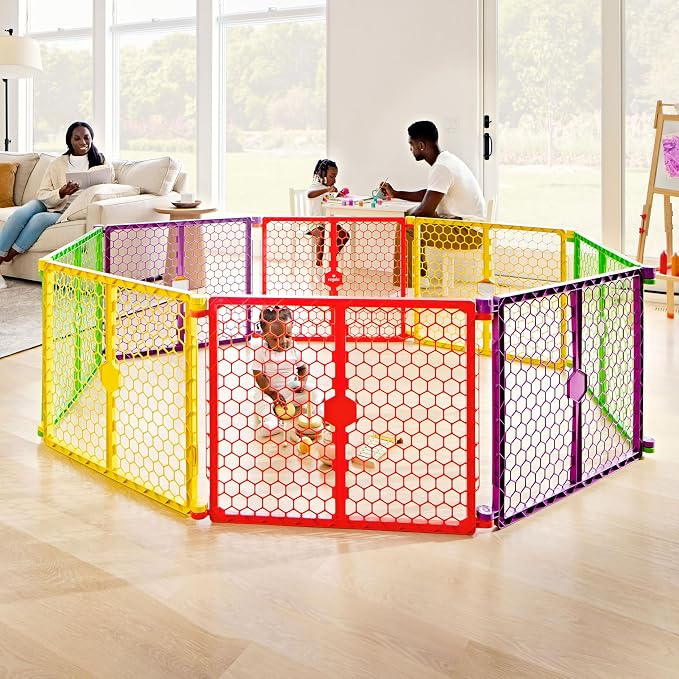 Regalo Safety 260" Super Wide Baby Gate & 8-Panel Playpen, 2-in-1 Convertible Baby Play Yard, Large Foldable Play Pen for Babies, Toddlers & Pets, Includes Wall Mount Kit, Multi-Colored