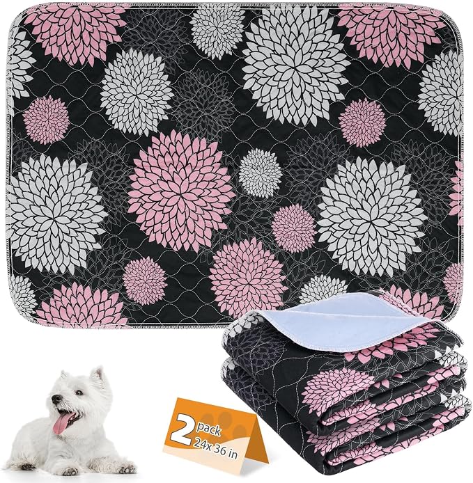 Washable Pee Pads for Dogs, 2 Pack Super Absorbent Reusable Puppy Training Pads Waterproof, Nonslip and Leak-Proof Dog Pee Pads, Large Pet Mats Whelping Pads for Floor, Crate, Couch, 24"x36"