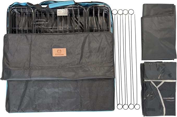 PJYuCien Puppy Playpen Plus Storage Bage with Bottom & Top Cover, 31.3" H | Heavy Duty, Dog Fence for Small Dogs, Foldable Square Pen, Indoor, Outdoor, Backyard Pasture, Camping, Protects Floors