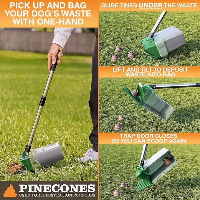 Neater Pet Brands Lift N’ Bag 2.0 Dog Pooper Scooper with Bag Attachment & 22" Pole for Small to Large Dogs, New & Improved Design, 60 Refill Bags, Heavy Duty Dog Poop Scooper for Yard, One-Hand Use