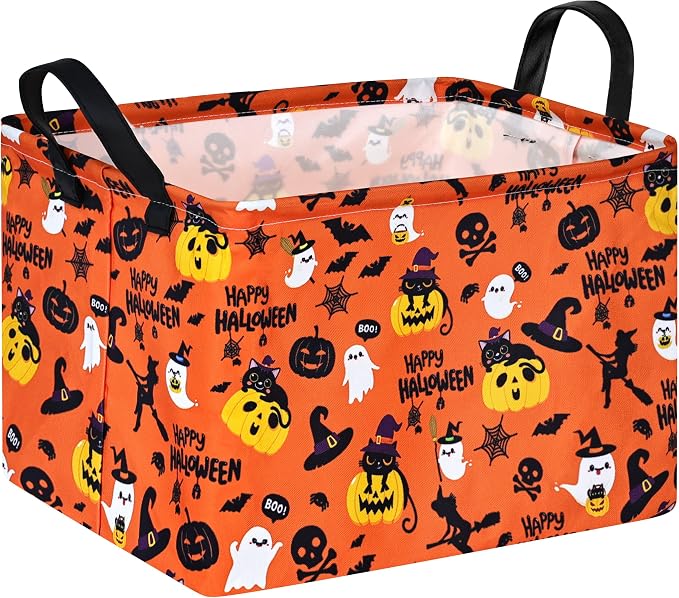 Halloween Pumpkin Ghost Storage Basket, Black Cat Spider Toy Organizer