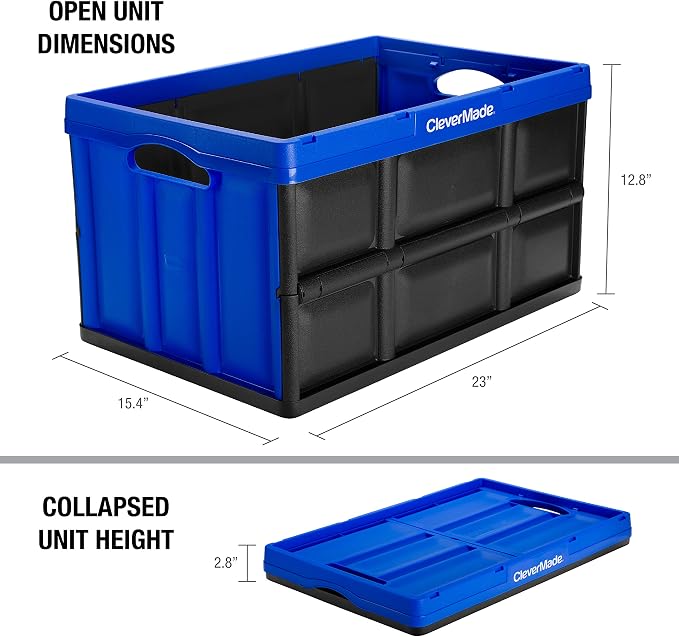 CleverMade CleverCrates 62 Liter Collapsible Storage Bin/Container: Solid Wall Utility Basket/Tote, Royal Blue