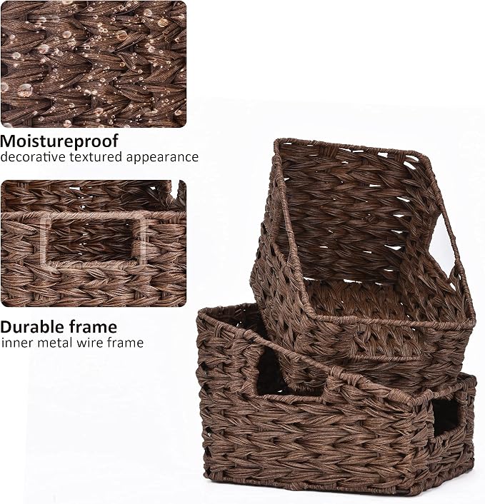 GRANNY SAYS Wicker Storage Baskets, Waterproof Wicker Basket with Handles | Wicker Storage Baskets for Pantry, Open Front Basket for Shelves, Kitchen Storage Baskets, Decorative Basket for Home Decor