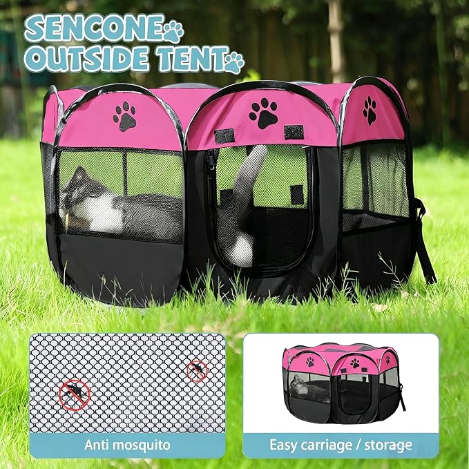 SENCONE Portable Pet Playpen for Cats, Kittens, Puppies, Indoor/Outdoor, S | Pop-Up/Fold-Flat Tent for Storage/Travel • Play & Exercise Pen for Small/Growing Pets • Recovery & Whelping Space • Red