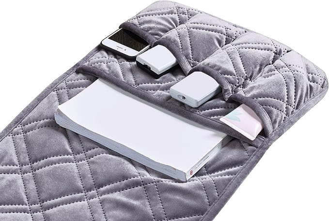 Brilliant Sunshine Grey Velvet Couch Armrest Cover, 35"×13" | Washable Magazine Holder, Armrest Organizer & Caddy on Sofa, Recliner, Armchair, Storage for Remote Controls, Phone, iPad