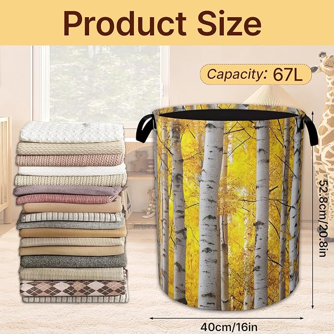 Laundry Hamper Foldable with Handles,Aspen Tree Leaves Oxford Cloth Basket,Large Capacity Storage Organizer for Bedroom Bathroom Dorm Room
