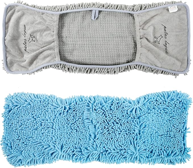 Patas Lague 2 Pack Absorbent Dog Towel for Drying Dogs Large, 35''x15'' Extra Large Microfiber Quick Drying Pet Bath Towel with Hand Pockets, Machine Washable Pet Shammy Grey Blue