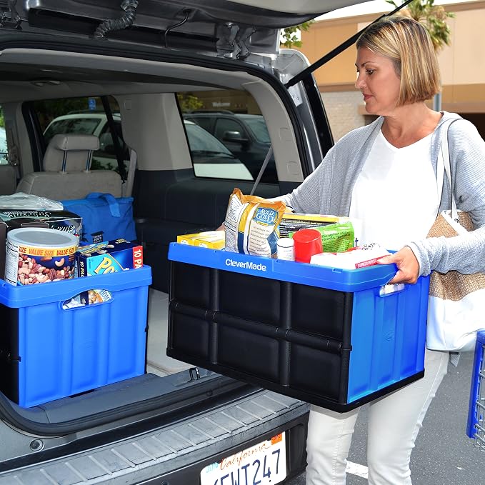CleverMade CleverCrates 62 Liter Collapsible Storage Bin/Container: Solid Wall Utility Basket/Tote, Royal Blue