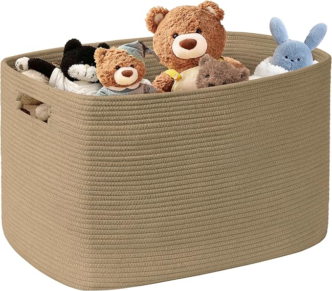 100L Extra Large Woven Laundry Basket Hamper with Handles, Jute | collapsible wicker hamper, storage for dirty clothes, toys, blankets, gifts, living room, bedroom, bathroom, 24"x16"x16"