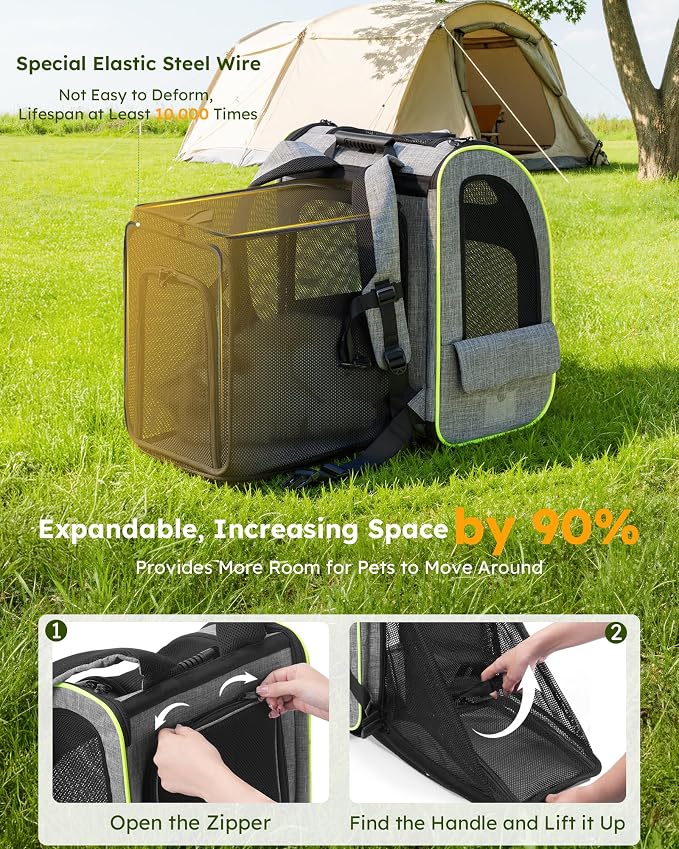 pecute Cat Backpack Expandable, Cat Carrier Backpack Breathable, Large | Durable Oxford Cloth, Lockable Zipper,Use for Pet Under 15 lbs to Travel