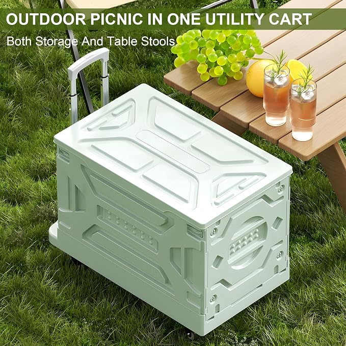 VECELO 88LHeavy-Duty 2-in-1 Foldable Utility Cart, Large Capacity Rolling Crate, Thickened Material with Silent Swivel Wheels, Dual Modes (Basket/Flatbed) for Grocery, Laundry, Camping, Green
