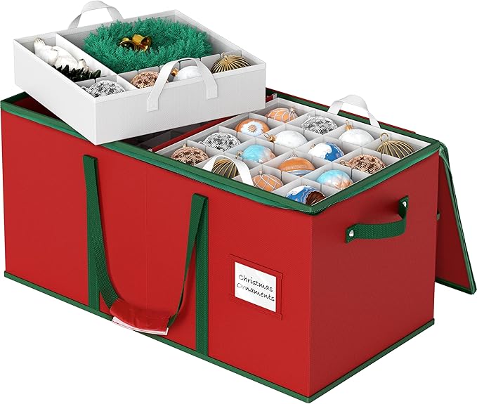 Simple Houseware 128 Christmas Ornament Storage Box with Adjustable Divider | Heavy-Duty